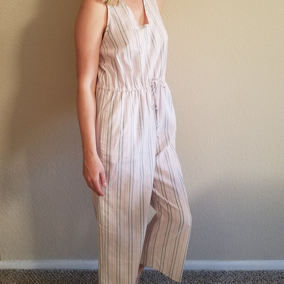 DREW FOR ANTHROPOLOGIE PINK STRIPE JUMPSUIT LARGE - Picture 3 of 5
